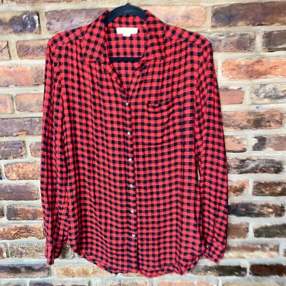BeachLunchLounge Red Buffalo Plaid Elliott Button Down Shirt Women's Size Small - Picture 2 of 7